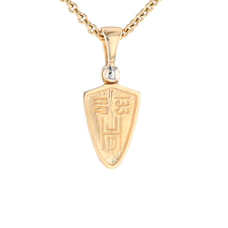 Gold Quartz Necklace Shield Shape Inlaid Pendant with .02ct Diamond