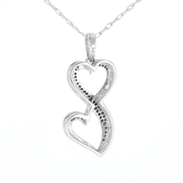 Blue and White Diamond Double Open Heart Pendant with 16" Singapore Chain