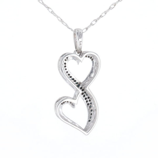 Blue and White Diamond Double Open Heart Pendant with 16" Singapore Chain