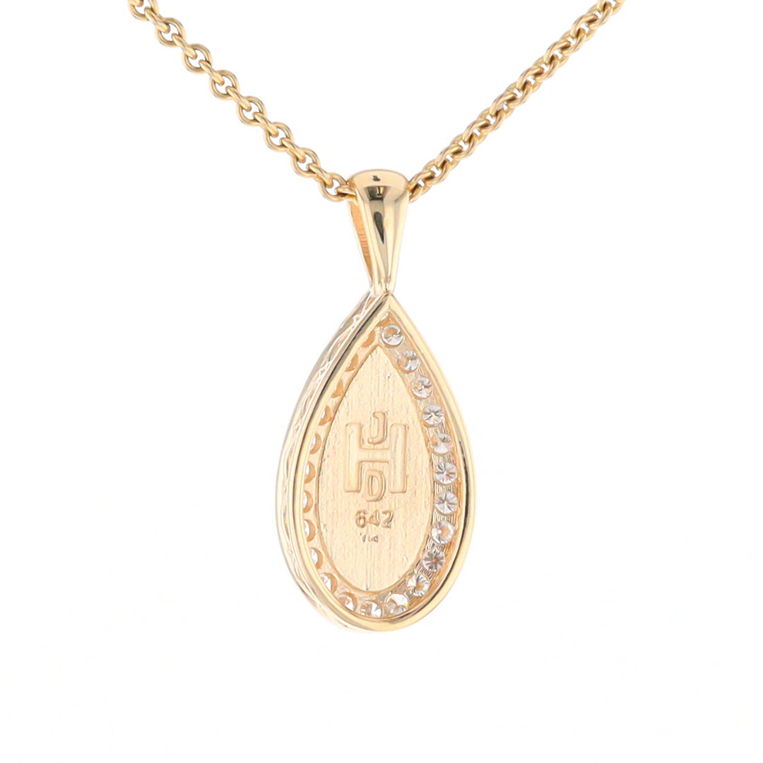 Gold Quartz Pendant Tear Drop Inlaid .42ctw Diamond Halo Design