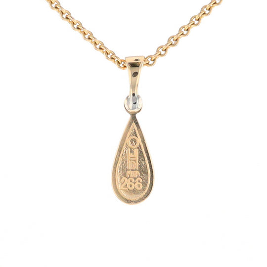 Gold Quartz Pendant Tear Drop Inlaid Design with .02ct Diamond