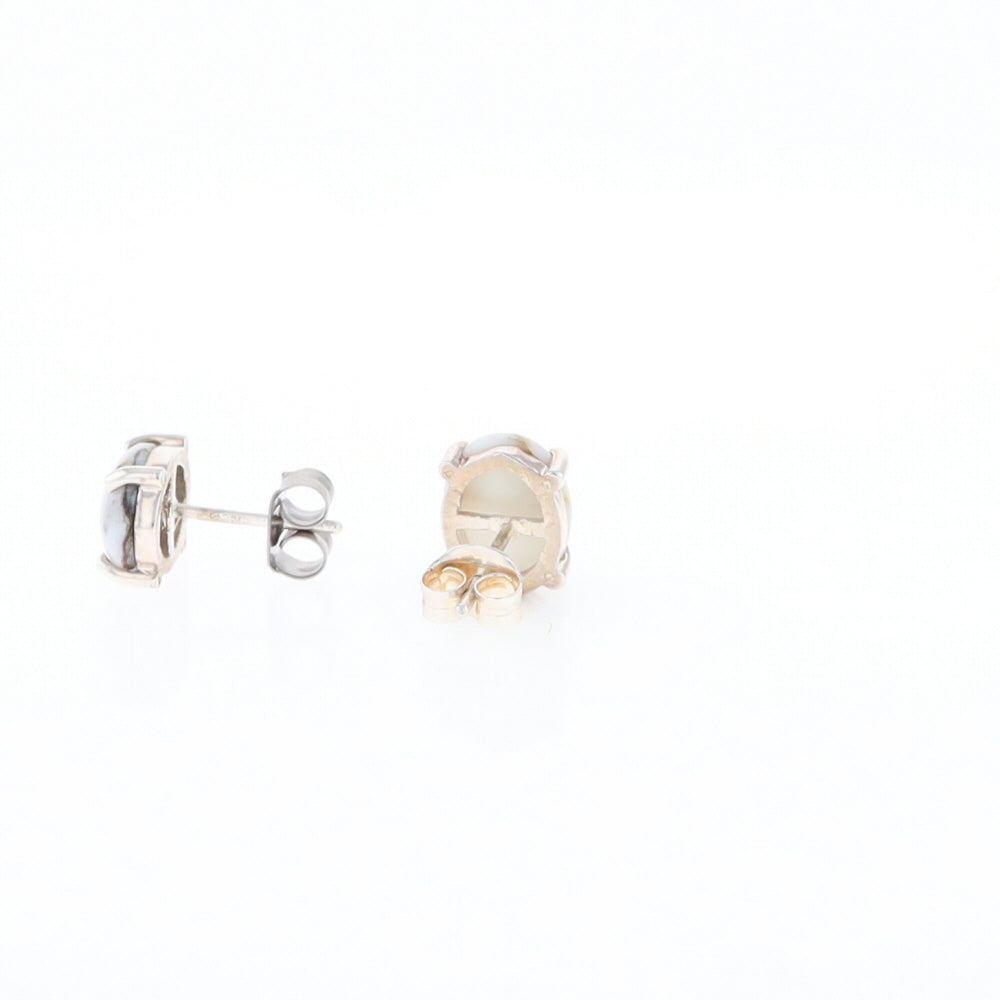 Gold Quartz Cabochon Stud Earrings