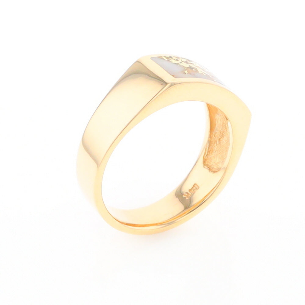 Gold Quartz Ring Rectangle Inlaid Design