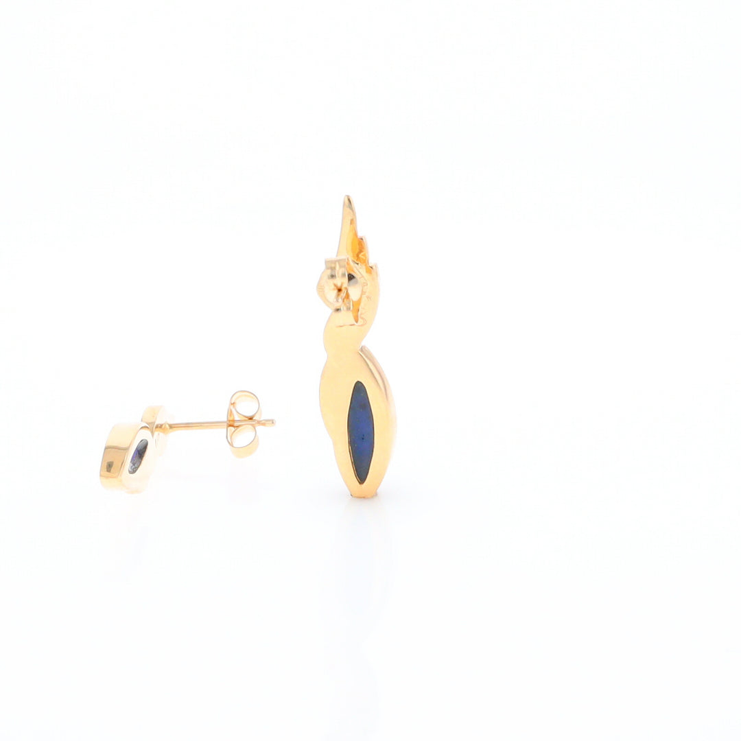 Marquise Lapis Swirl Design Inlaid Earrings