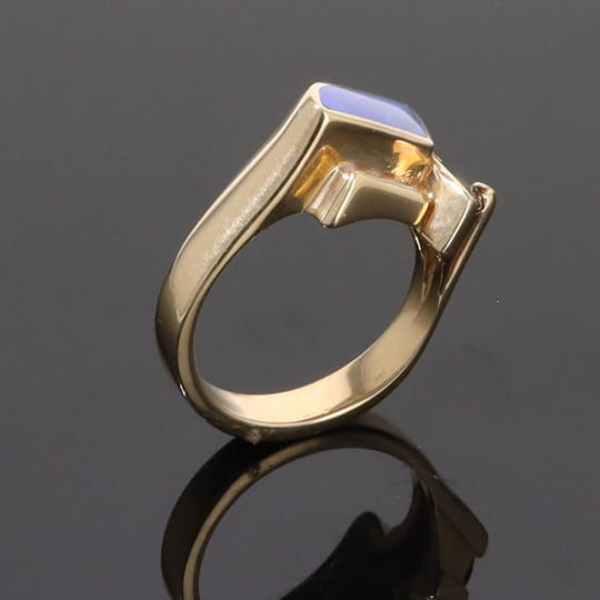Opal Rings Geometric Inlaid with Amethyst and .08ctw Diamonds