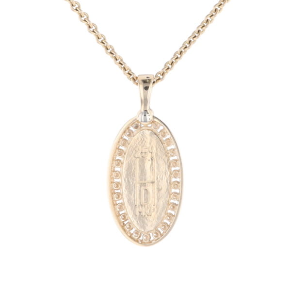 Gold Quartz Necklace .37ctw Halo Diamond Oval Inlaid Pendant