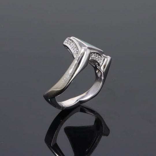 Opal Rings Triangle Inlaid Design with .31ctw Round Diamonds