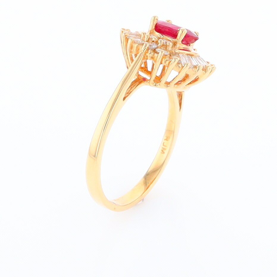 Oval Ruby Ring with Mixed Diamond Halo