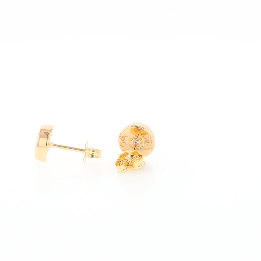 Gold Quartz Earrings Round Inlaid Studs