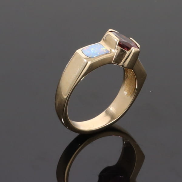 Opal Rings 2 Section Inlaid Design with Oval Pink Tourmaline
