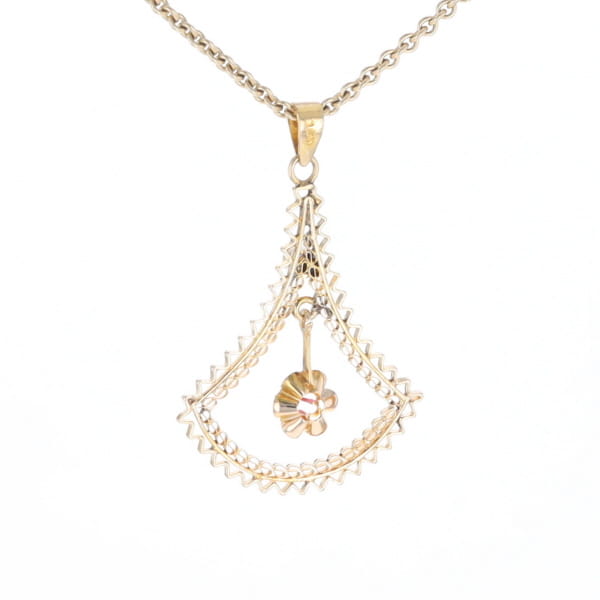 Vintage Buttercup Dangle Ruby Scrollwork Pendant