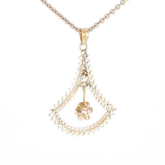 Vintage Buttercup Dangle Ruby Scrollwork Pendant