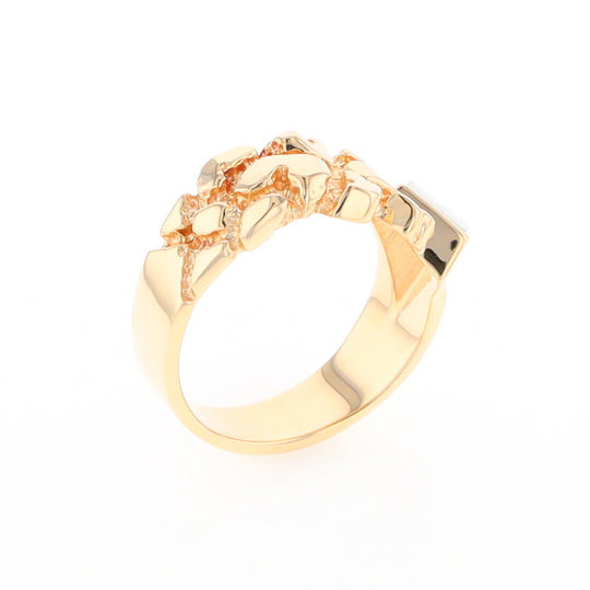 Gold Quartz Ring Diamond Shape Inlay Nugget Design Band