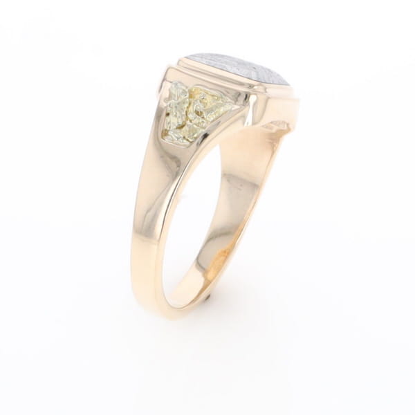 Meteorite Ring Square Inlaid Center Design with Natural Nugget Sides