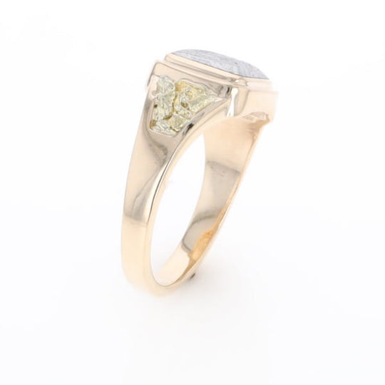 Meteorite Ring Square Inlaid Center Design with Natural Nugget Sides