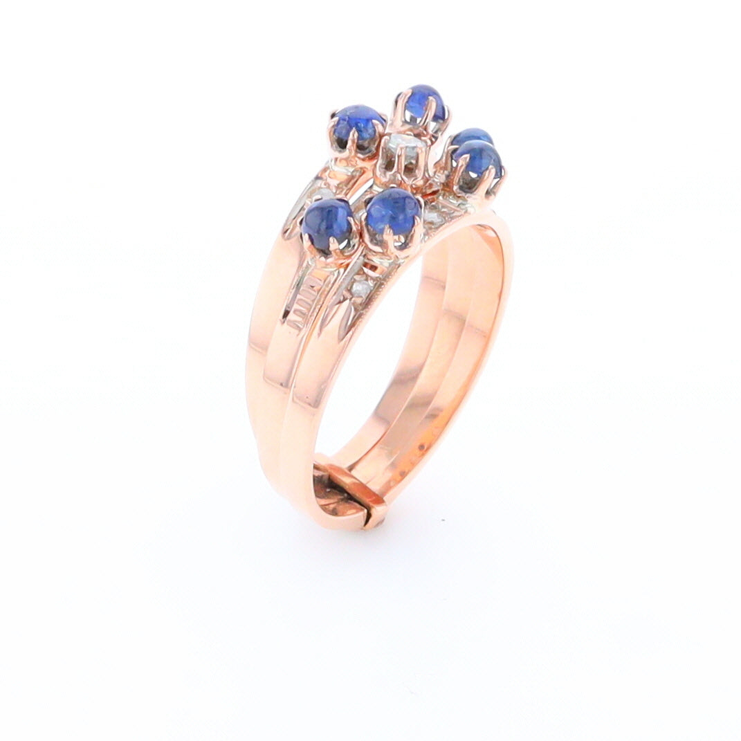 Vintage Sapphire and Diamond Stacked Trio Ring