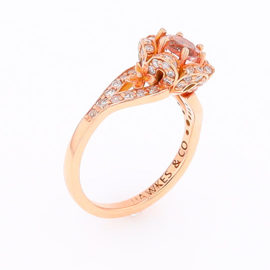 Morganite .92ct Round  Rose Flower Diamond Halo Split Shank Design Ring