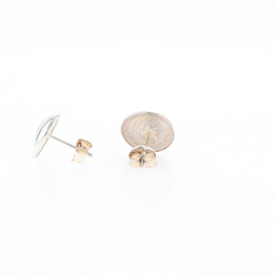 Sterling Silver Gold Quartz Inlaid Circle Stud Earrings - G3