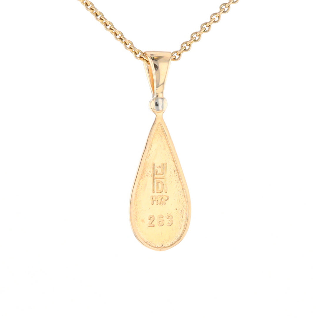 Gold Quartz Necklace Tear Drop Inlaid Pendant with .02ct Diamond