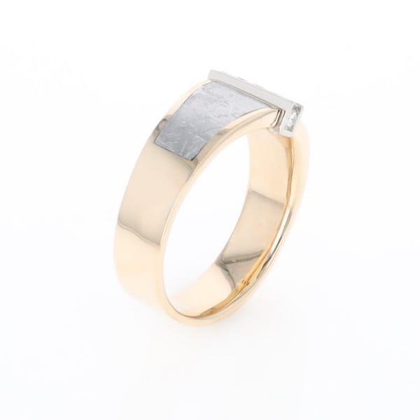Meteorite Ring Double Sided Inlaid with .19ctw Round Diamonds