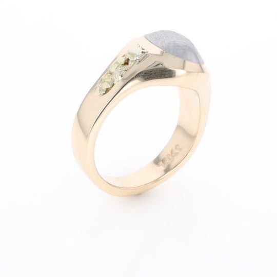 Oval Meteorite Inlaid Ring with Natural Gold Nuggets