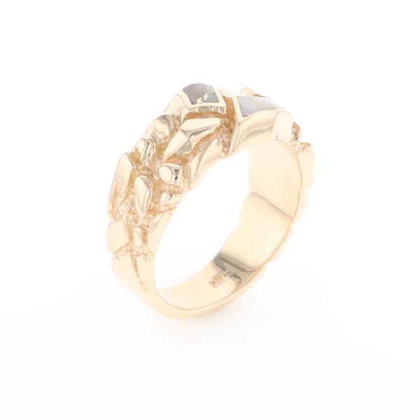 Gold Quartz Ring 3 Section Inlaid Nugget Design Band