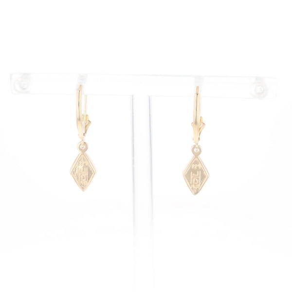 Gold Quartz Earrings Diamond Shape Inlaid Lever Backs G2