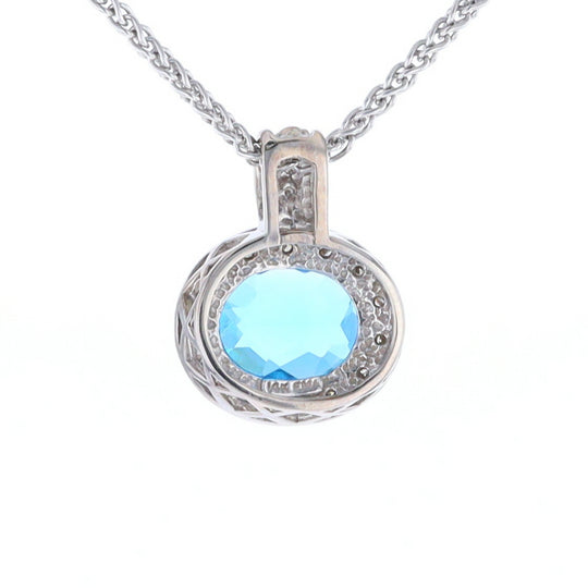 Blue Topaz Oval Halo Pendant