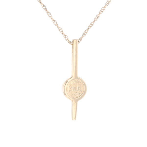 Gold Quartz Necklace Bar Design Round Fine Quality Inlaid Pendant