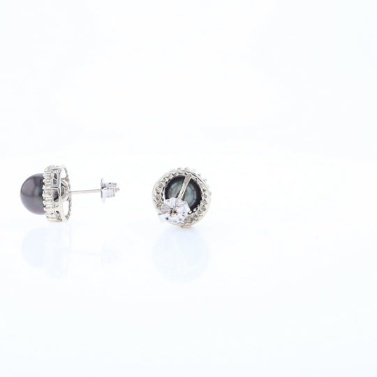 Gray Pearl Halo Studs