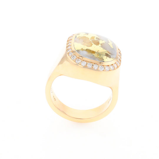 Gold Quartz Cushion Inlaid Men's Ring with Diamond Halo