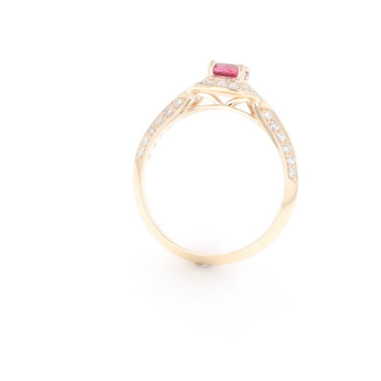 Peaked Halo Pink Tourmaline & Diamond Engagement Ring