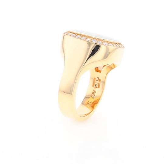 Gold Quartz Cushion Inlaid Men's Ring with Diamond Halo