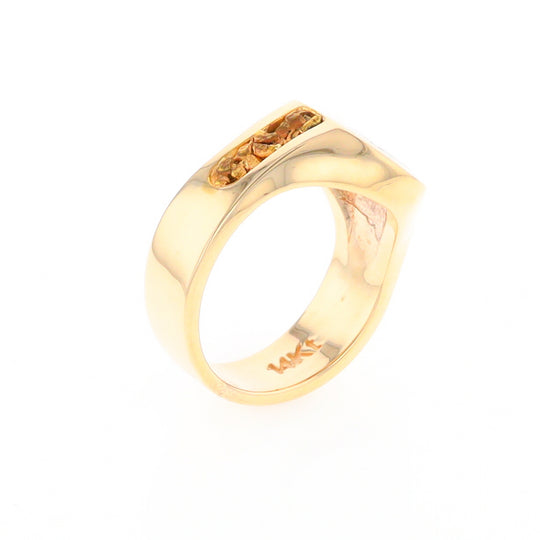 Oval Gold Quartz Inlaid Ring with Natural Gold Nuggets G2 Quality