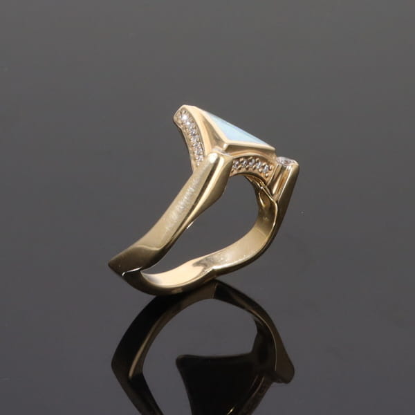 Opal Rings Triangle Inlaid Design with .31ctw Round Diamonds