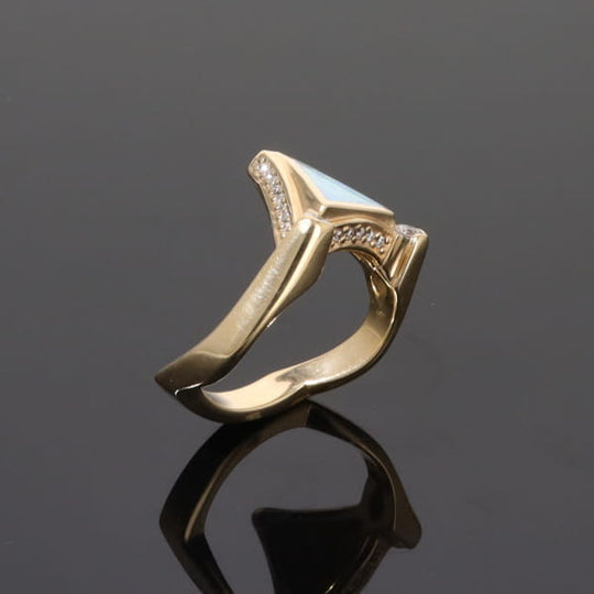 Opal Rings Triangle Inlaid Design with .31ctw Round Diamonds