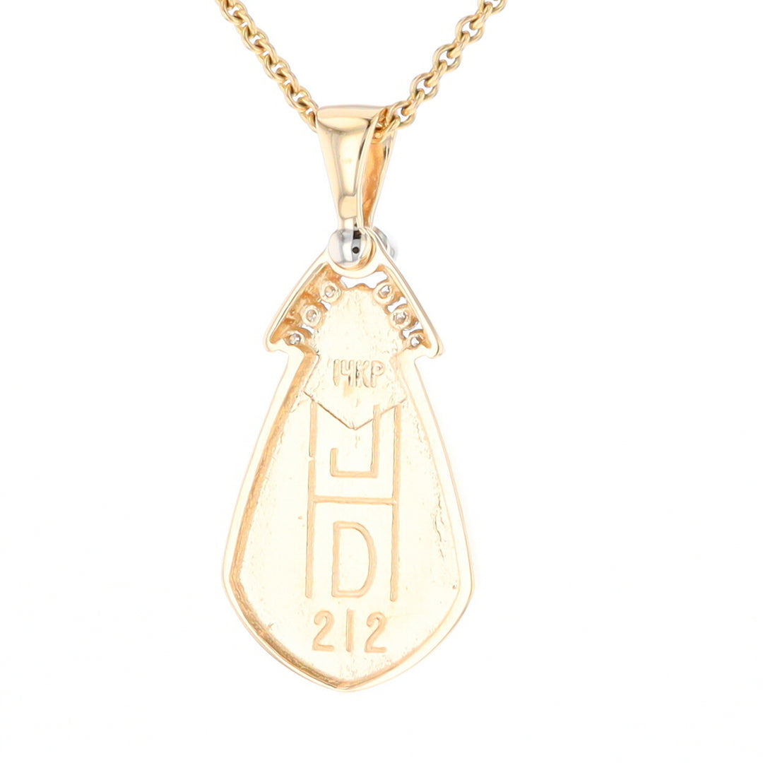 Gold Quartz Necklace Pear Shape Inlaid Pendant with .15ctw Diamonds