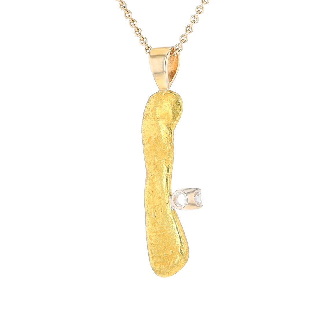 20K Natural Nugget Pendant with Diamond Accent