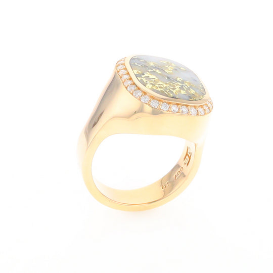 Gold Quartz Cushion Inlaid Men's Ring with Diamond Halo