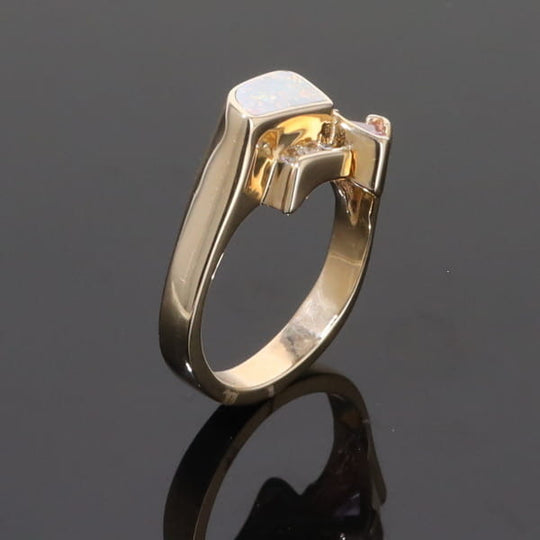 Opal Rings Geometric Inlaid with Pink Sapphire and .08ctw Diamonds