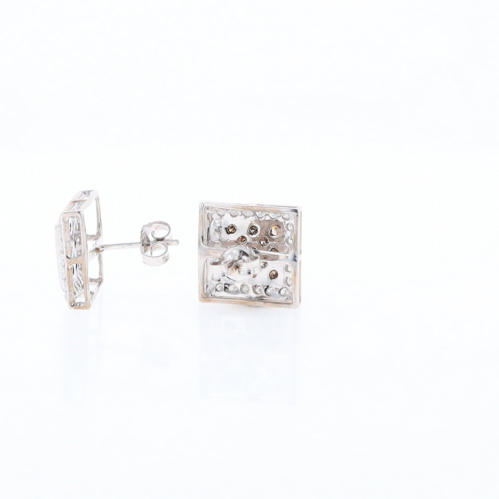 Square White & Chocolate Diamond Earrings