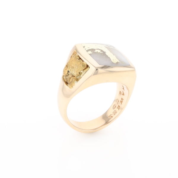 Gold Quartz Ring Double Side Natural Nuggets Rectangle Inlaid Center G1