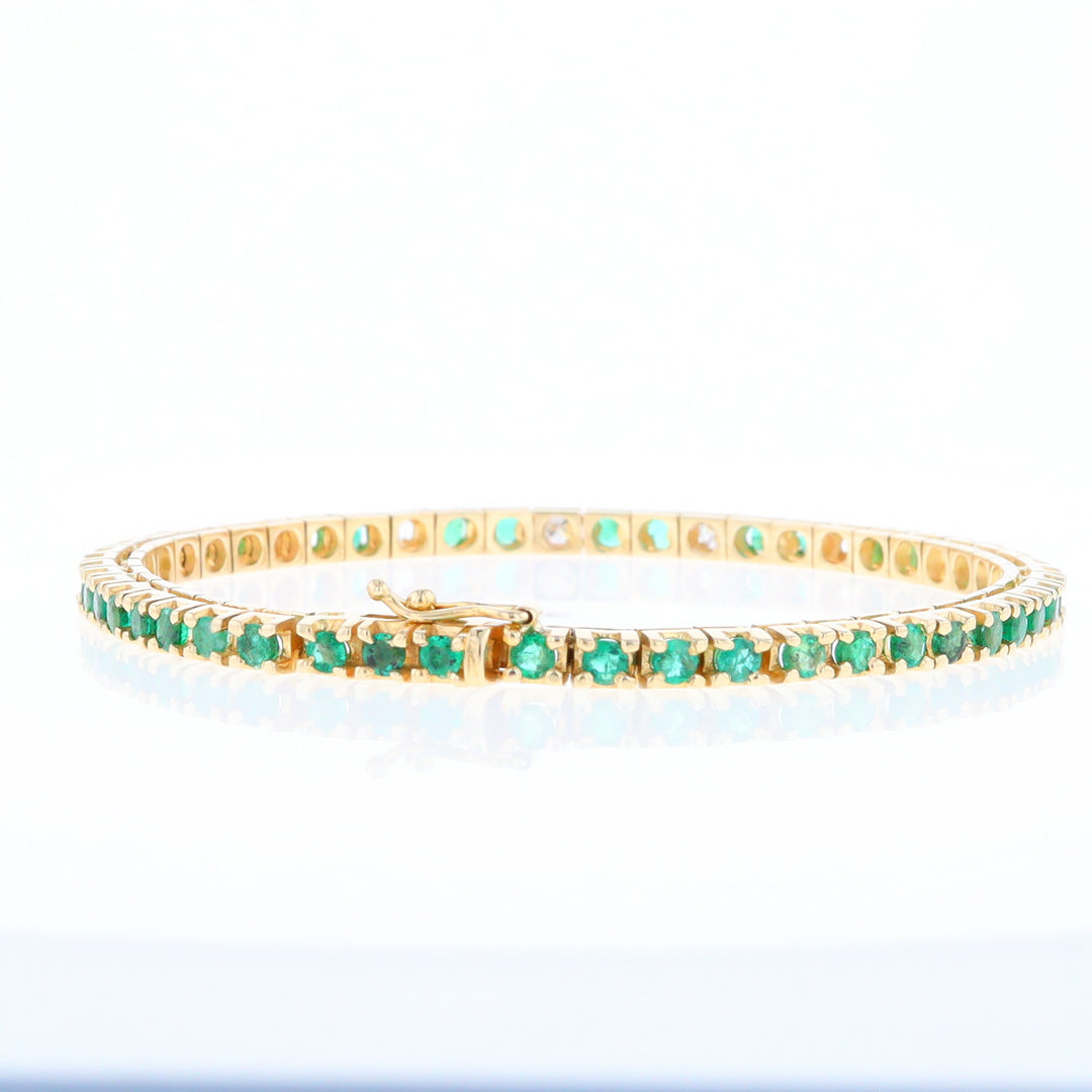 14Kt Yellow Gold Emeralds & Diamond Accent Tennis Bracelet