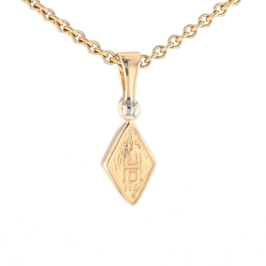 Gold Quartz Necklace Diamond Shape Inlaid Pendant with .02ct Diamond