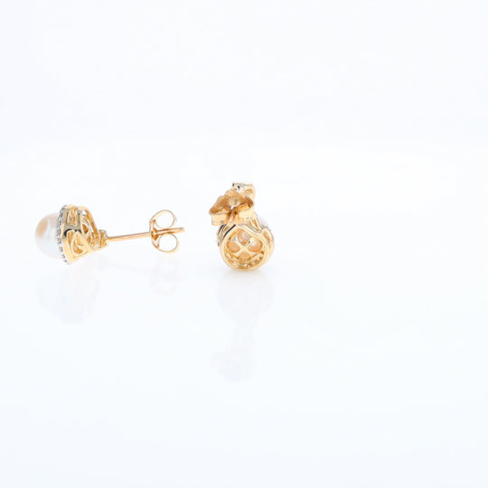 Pearl Drop Earrings with Diamond Halos