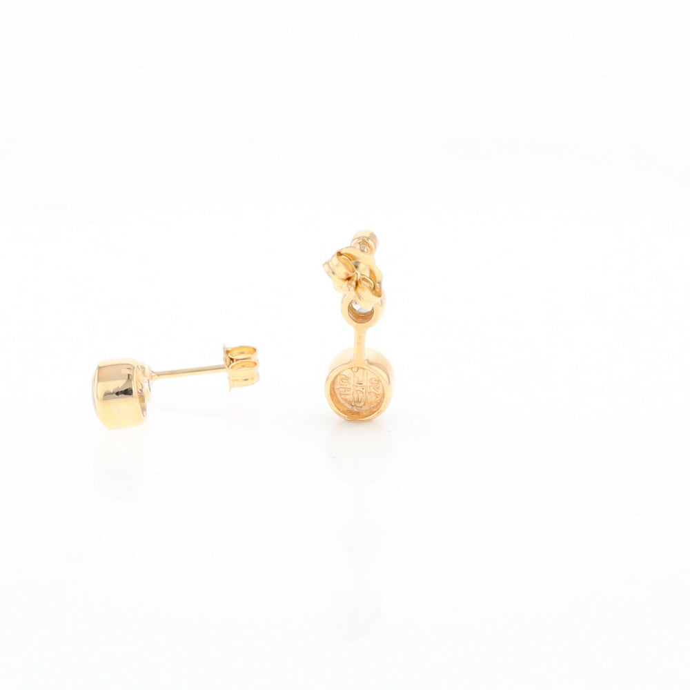 Gold Quartz Round Inlay with Diamond Accents Stud Earrings G2