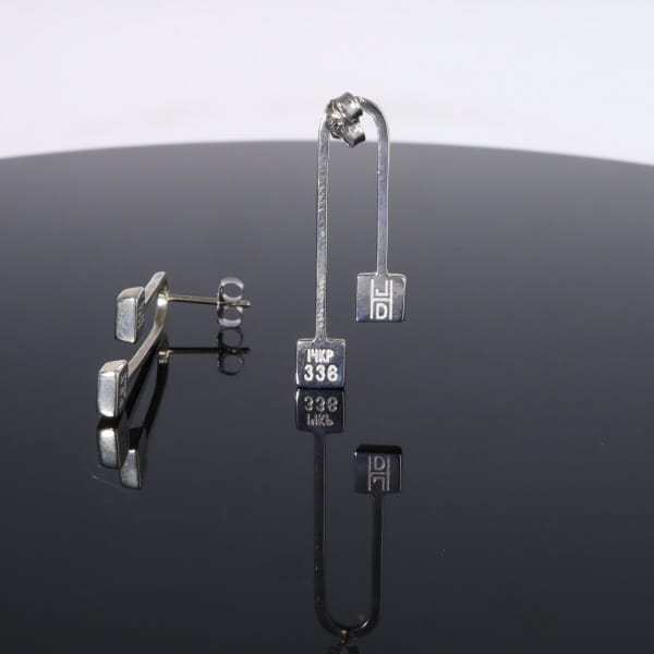Opal Earrings Curved Bar Double Square Inlaid Ends Design Studs