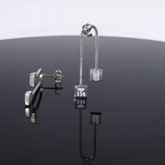 Opal Earrings Curved Bar Double Square Inlaid Ends Design Studs