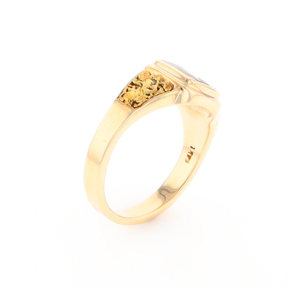 Gold Quartz Ring Square Inlaid Design Double Natural Nugget Sides