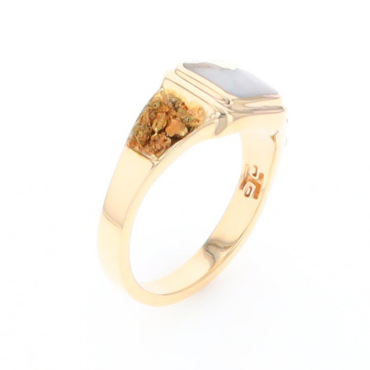 Gold Quartz Ring Square Inlaid Design Double Natural Nugget Sides